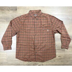 Woolrich Long Sleeve Button Down Flannel Shirt Mens Size XL Orange Copper Plaid